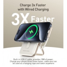 Батарея універсальна Choetech Magnetic Wireless 10000 mAh 20W, PD, Qi-15W, USB-C In/Out, buid-in cabel, White - Фото