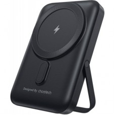 Батарея универсальная Choetech Magnetic Wireless 10000mAh 20W, PD, Qi-15W, USB-C In/Out, with holder, Black - Фото