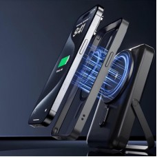 Батарея универсальная Choetech Magnetic Wireless 10000mAh 20W, PD, Qi-15W, USB-C In/Out, with holder, Black - Фото
