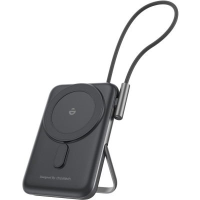 Батарея универсальная Choetech Magnetic Wireless 10000mAh 20W, PD, Qi-15W, USB-C In/Out, build-in cabel, Black