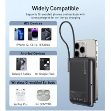 Батарея универсальная Choetech Magnetic Wireless 10000mAh 20W, PD, Qi-15W, USB-C In/Out, build-in cabel, Black - Фото