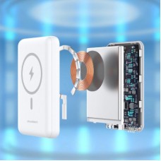 Батарея універсальна Choetech Magnetic Wireless 10000 mAh 20W, PD,QC/3.0, USB-A, USB-C, White (B663-ACWH) - Фото
