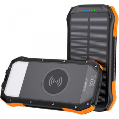 Батарея универсальная Choetech Wireless 20000mAh 20W, PD, QC/3.0, solar panel, Qi-5W, Black-Orange (B657-OR)