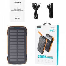Батарея универсальная Choetech Wireless 20000mAh 20W, PD, QC/3.0, solar panel, Qi-5W, Black-Orange (B657-OR) - Фото