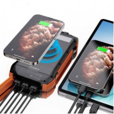 Батарея универсальная Choetech Wireless 20000mAh 20W, PD, QC/3.0, solar panel, Qi-5W, Black-Orange (B657-OR) - Фото