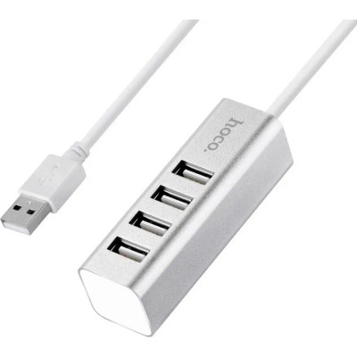 Концентратор HOCO USB 2.0 to 4xUSB Line machine HB1 Silver (6957531038146)