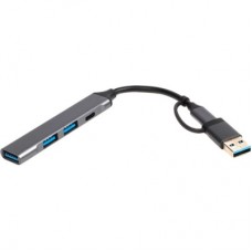 Концентратор Dynamode USB Type-C + USB-A to 1хUSB-C 3.0 1хUSB-A 3.0 2xUSB-A 2.0 dark grey (DM-UH-314AC) - Фото