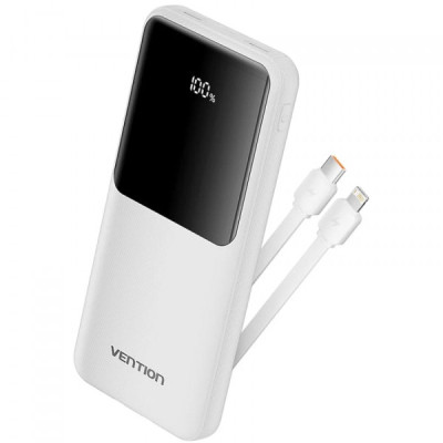 Батарея універсальна Vention 10000 mAh 22.5 W 3 A PD, Built-in USB-C+Lightning Cables, White (FHOW0)