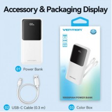 Батарея універсальна Vention 10000 mAh 22.5 W 3 A PD, Built-in USB-C+Lightning Cables, White (FHOW0) - Фото