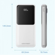Батарея універсальна Vention 10000 mAh 22.5 W 3 A PD, Built-in USB-C+Lightning Cables, White (FHOW0) - Фото