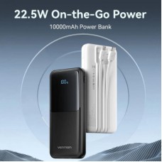 Батарея універсальна Vention 10000 mAh 22.5 W 3 A PD, Built-in USB-C+Lightning Cables, White (FHOW0) - Фото