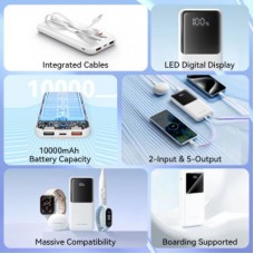 Батарея універсальна Vention 10000 mAh 22.5 W 3 A PD, Built-in USB-C+Lightning Cables, White (FHOW0) - Фото