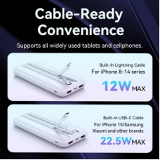 Батарея універсальна Vention 10000 mAh 22.5 W 3 A PD, Built-in USB-C+Lightning Cables, White (FHOW0) - Фото
