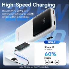 Батарея універсальна Vention 10000 mAh 22.5 W 3 A PD, Built-in USB-C+Lightning Cables, White (FHOW0) - Фото