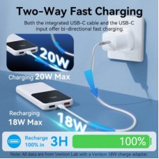 Батарея універсальна Vention 10000 mAh 22.5 W 3 A PD, Built-in USB-C+Lightning Cables, White (FHOW0) - Фото
