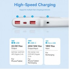 Батарея універсальна Vention 10000 mAh 22.5 W 3 A PD, QC/3.0, LED Display, White (FHKW0) - Фото