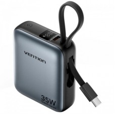 Батарея універсальна Vention 10000 mAh 35 W 3 A PD, Type-C in/out, Built-in USB-C Cable, LED Display,Gray