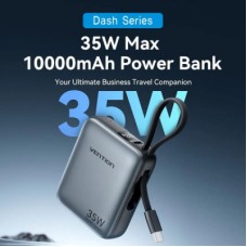 Батарея універсальна Vention 10000 mAh 35 W 3 A PD, Type-C in/out, Built-in USB-C Cable, LED Display,Gray - Фото