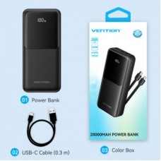 Батарея універсальна Vention 20000 mAh 22.5 W 3 A PD, Built-in USB-C+Lightning Cables, Black (FHPB0) - Фото