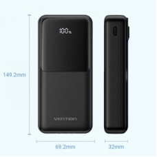 Батарея універсальна Vention 20000 mAh 22.5 W 3 A PD, Built-in USB-C+Lightning Cables, Black (FHPB0) - Фото