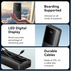 Батарея універсальна Vention 20000 mAh 22.5 W 3 A PD, Built-in USB-C+Lightning Cables, Black (FHPB0) - Фото