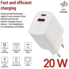 Зарядний пристрій EMOS V02G20 1xUSB-A + 1xUSB-C PD20W GaN (V02G20) - Фото