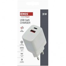 Зарядний пристрій EMOS V02G20 1xUSB-A + 1xUSB-C PD20W GaN (V02G20) - Фото