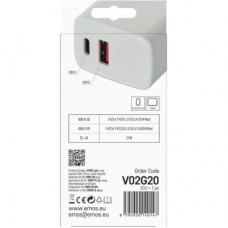 Зарядний пристрій EMOS V02G20 1xUSB-A + 1xUSB-C PD20W GaN (V02G20) - Фото