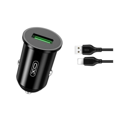 Зарядное устройство XO USB QC3.0 18W + cable USB to Lightning black (TZ12-L-BK)