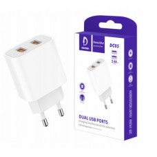 Зарядний пристрій Denmen 2xUSB 2.4 A white (DM-DC05-WH) - Фото