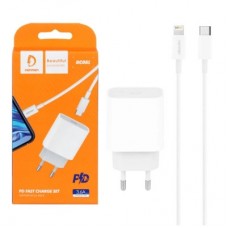 Зарядное устройство Denmen USB-C PD20W 3.6A + cable USB-C to Lightning white (DM-DC06L-WH)