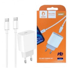Зарядное устройство Denmen USB-C PD20W 3.6A + cable USB-C to USB-C white (DM-DC06T-WH) - Фото