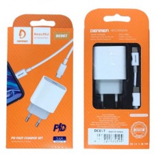 Зарядное устройство Denmen USB-C PD20W 3.6A + cable USB-C to USB-C white (DM-DC06T-WH) - Фото
