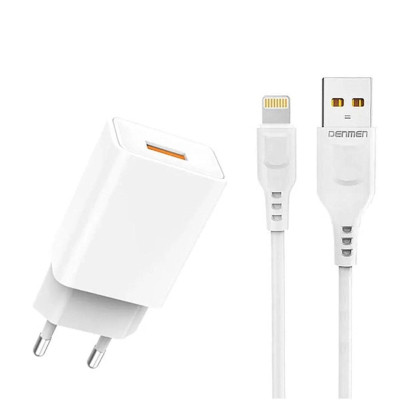Зарядний пристрій Denmen 1xUSB 2.4 A + cable USB to Lightning white (DC01L-WH)