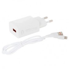 Зарядний пристрій Denmen 1xUSB 2.4 A + cable USB to Lightning white (DC01L-WH) - Фото