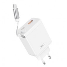 Зарядное устройство XO 1xUSB-C + 1xUSB QC30W GaN + cable USB-C to USB-C white (XO-CE31)