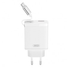 Зарядное устройство XO 1xUSB-C + 1xUSB QC30W GaN + cable USB-C to USB-C white (XO-CE31) - Фото