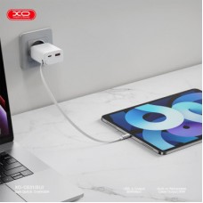 Зарядное устройство XO 1xUSB-C + 1xUSB QC30W GaN + cable USB-C to USB-C white (XO-CE31) - Фото