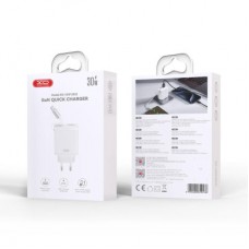 Зарядное устройство XO 1xUSB-C + 1xUSB QC30W GaN + cable USB-C to USB-C white (XO-CE31) - Фото