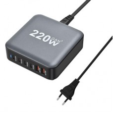 Зарядное устройство XoKo 1xUSB-С PD100W + 1xUSB-С PD45W + 2xUSB-С PD20W + 2xUSB QC18W 220W GaN (QC-220) - Фото