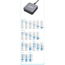 Зарядное устройство XoKo 1xUSB-С PD100W + 1xUSB-С PD45W + 2xUSB-С PD20W + 2xUSB QC18W 220W GaN (QC-220) - Фото