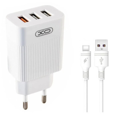 Зарядное устройство XO 1xUSB QC3.0 18W + 2xUSB 2.4A + cable USB-C white (L72-TC-WH)