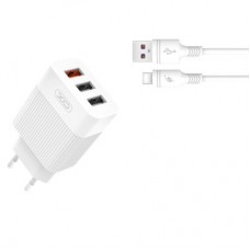 Зарядное устройство XO 1xUSB QC3.0 18W + 2xUSB 2.4A + cable USB-C white (L72-TC-WH) - Фото