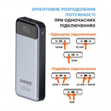 Батарея универсальная Sigma X-power SI30A7QLX 30000mAh, PD/130W, LED, cable 100w, silver (4827798479117) - Фото