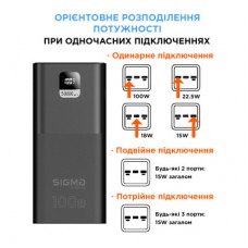 Батарея універсальна Sigma X-power SI50A6QLX 50000 mAh, PD/100W, LED, cable 100w, black (4827798741313) - Фото
