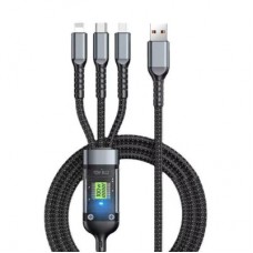 Дата кабель USB 2.0 AM to Lightning + Micro 5P + USB-C 1.2m 100W nylon black XoKo (SC-3100) - Фото