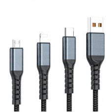 Дата кабель USB 2.0 AM to Lightning + Micro 5P + USB-C 1.2m 100W nylon black XoKo (SC-3100) - Фото