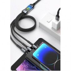 Дата кабель USB 2.0 AM to Lightning + Micro 5P + USB-C 1.2m 100W nylon black XoKo (SC-3100) - Фото
