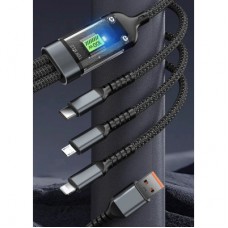 Дата кабель USB 2.0 AM to Lightning + Micro 5P + USB-C 1.2m 100W nylon black XoKo (SC-3100) - Фото