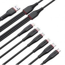 Дата кабель USB 2.0 AM to 2xLightning + 2xMicro 5P + 2xUSB-C 1.2m black XO (XO-NB196-6in1) - Фото